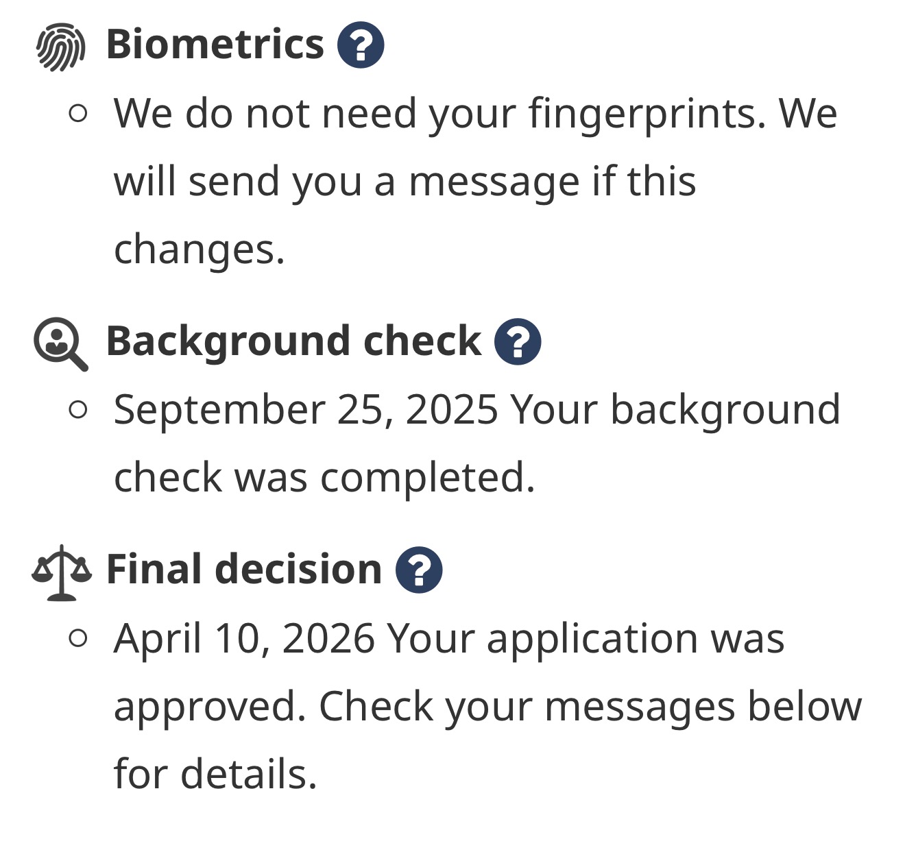 Application approval decision screenshot